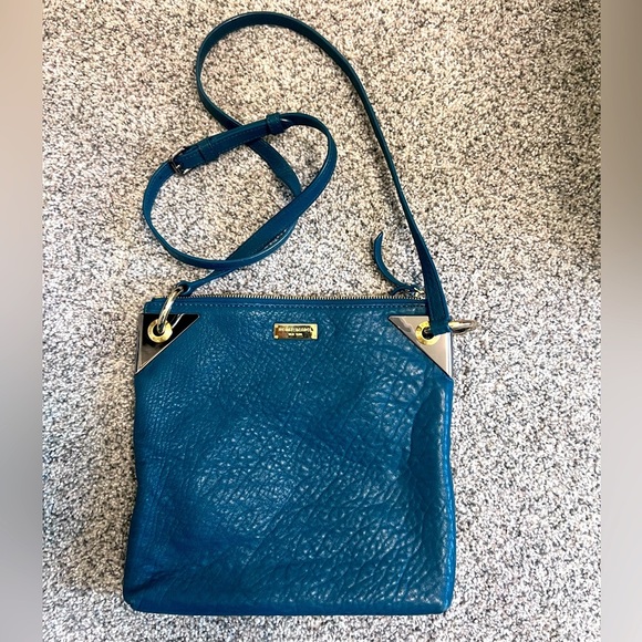 Henri Bendel Dark Teal Blue Adjustable/RemovableStrap Zip Closure Crossbody Bag